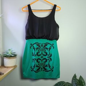 NWOT Wet Seal Green Black Beaded Mini Dress Large